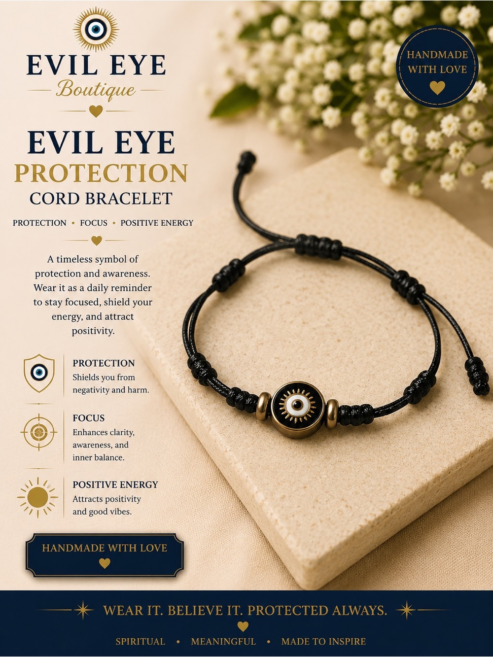 🧿Evil Eye Protection Cord Bracelet - Black
